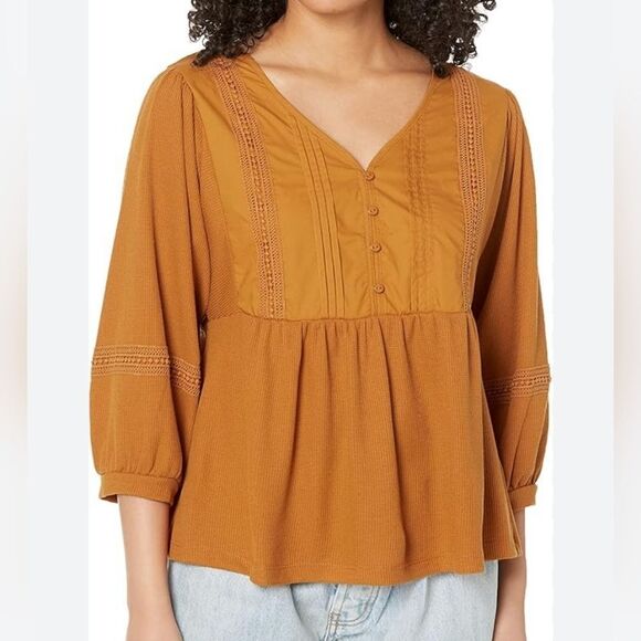 Zac & Rachel Yellow Puff Sleeve Ruched Blouse - Picture 1 of 7